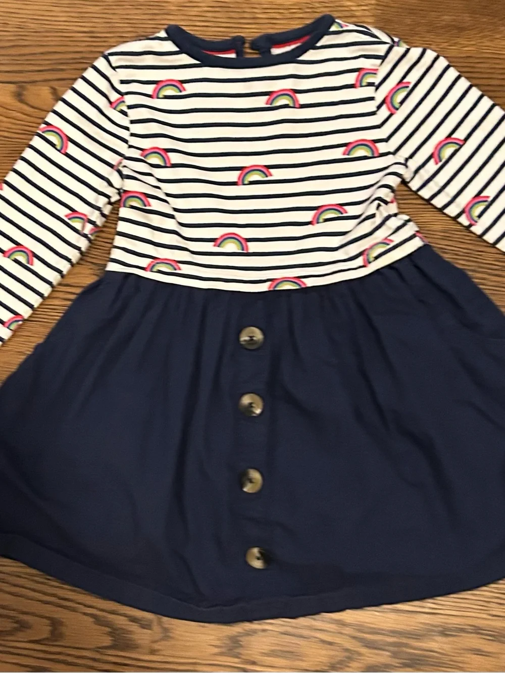 Mini Boden Rainbow and Stripes hopscotch dress with gathered skirt